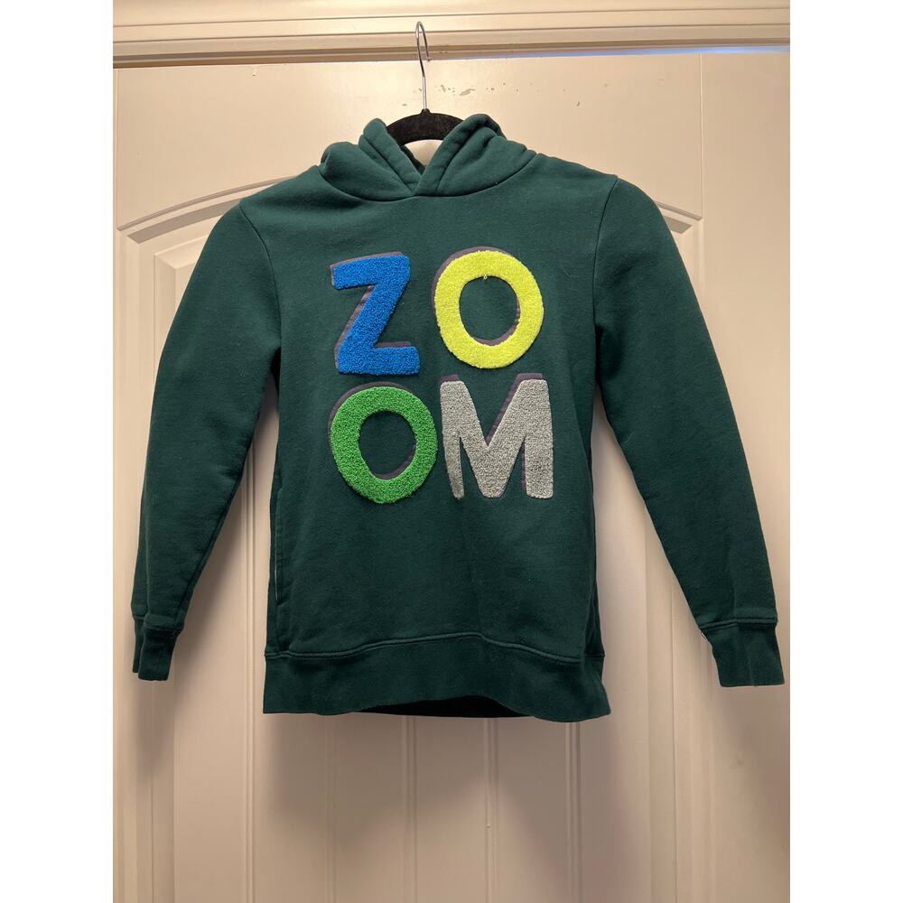 Mini Boden‎ Zoom Print Pullover Youth Hoodie Active Sweatshirt Size 8-9Y Green